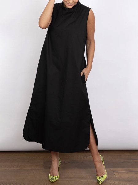 

Loose Simple Stand Collar Maxi Dress, Black, Maxi Dresses