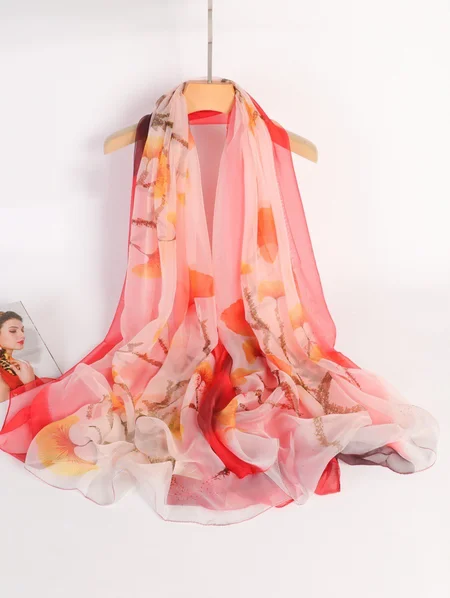 

Boho Silk Floral Ombre Long Scarf Shawl, Pink, Women Scarves & Shawls