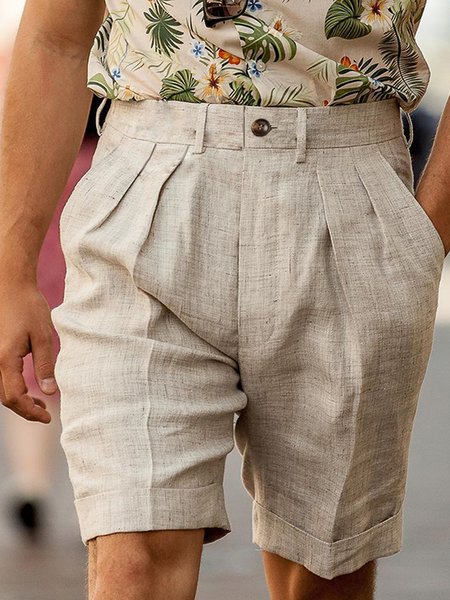 

Men's Cotton Linen Casual Loose Shorts, Khaki, Men's shorts
