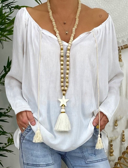

Plain Loose Casual V Neck Blouse, White, Shirts & Blouses