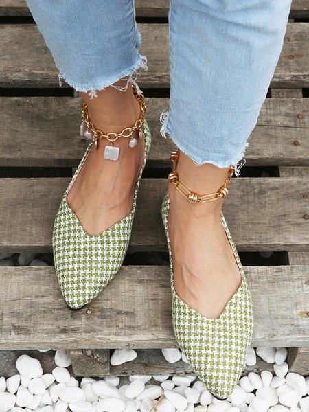 

Houndstooth Ladies Pointed Toe Flats, Green, Flats