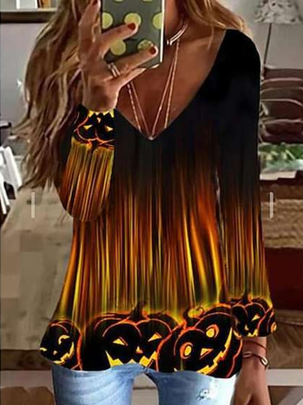 

Ombre Jersey V Neck Halloween T-Shirt, Multicolor, T-Shirts