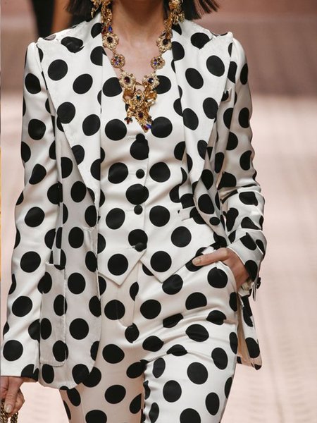 

White Daily Long sleeve Elegant Polka Dots Blazer, Blazers