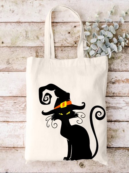 

Halloween Cat Graphic Shopping Totes, White, Bags