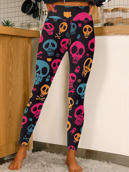 

Women Funny Halloween Skull Simple Leggings, As picture, Leggings
