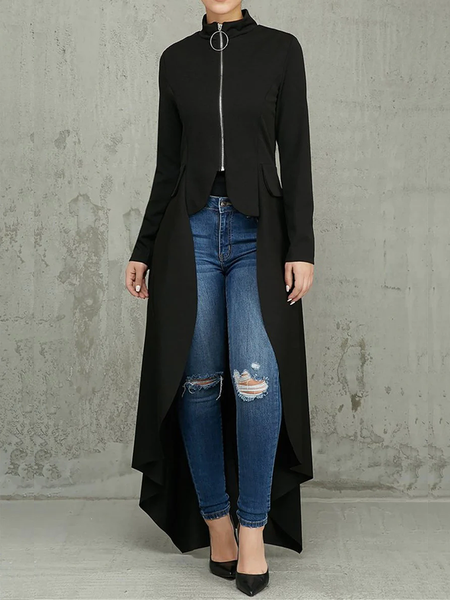 

Urban Regular Fit Stand Collar Long sleeve Long Jacket, Black, Jackets