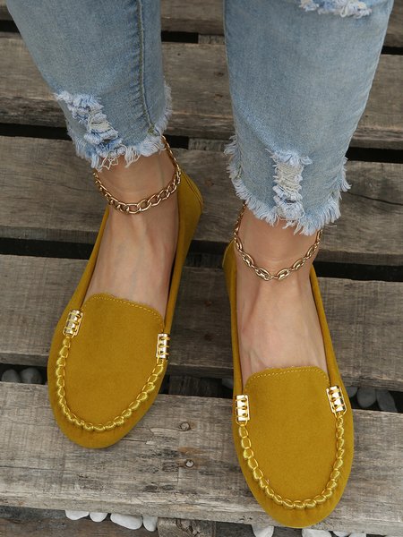 

Stitched Pull Wire Yellow Faux Suede Commuter Loafers, Flats