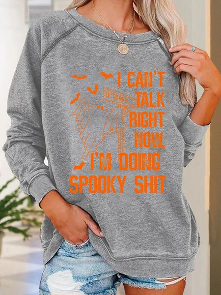 

Women Funny I Can't Talk Right Now Spooky Halloween Crew Neck Sweatshirts, Gray, Hoodies&Sweatshirts
