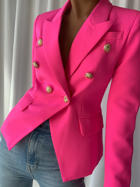 

Plain Simple Autumn Natural No Elasticity Daily Long sleeve X-Line Regular Size Blazer for Women, Rose red, Blazers