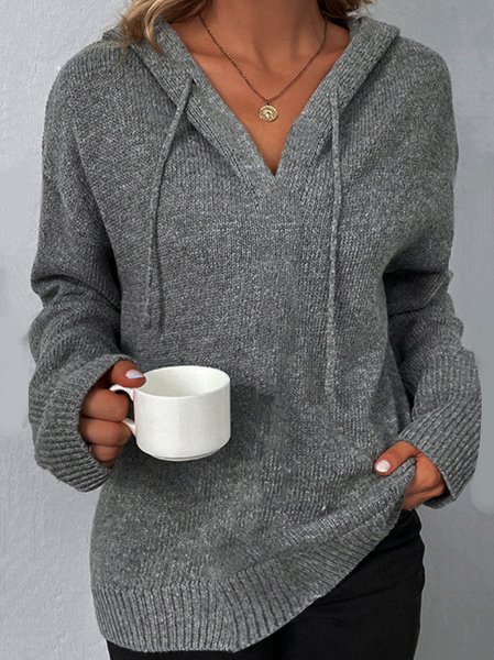 

Casual Plain Loose Long Sleeve Pullover Sweater, Deep gray, Sweaters
