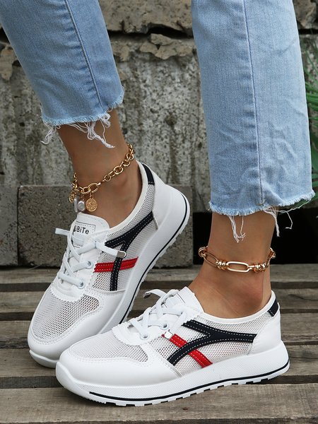 

Vintage Contrast Panel Breathable Mesh Tennis Sneakers, Red, Sneakers
