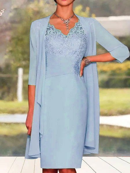 

Charming Two Pieces Lace Mother of the Bride Groom Formal Dresses, Light blue, Dresses