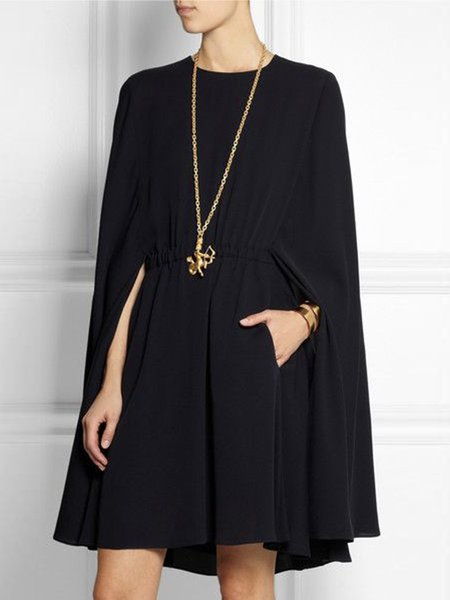 

Crew Neck Plain Urban Mini Dress, Black, Mini Dresses