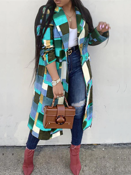 

Loose Urban Lapel Collar Long sleeve H-Line Overcoat, Green, Coats