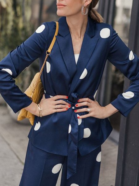 

Daily Long sleeve Polka Dots Lapel Collar Blazer, Blue, Blazers