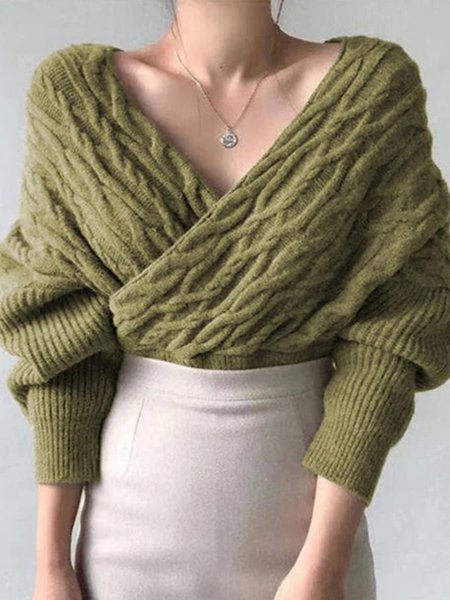 

Loose Plain Simple Long Sleeve Sweater, Green, Sweaters