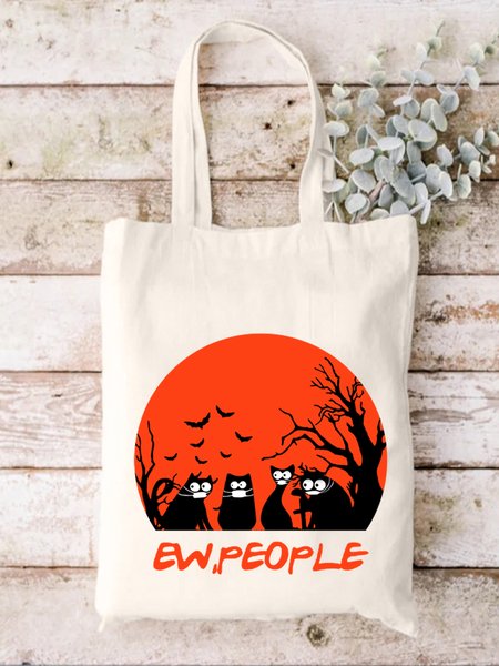 

Halloween Cat Graphic Shopping Totes, White, Bags