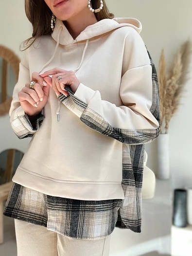 

plaid Hoodie Casual Loose Sweatshirts, Apricot, Hoodies & Sweatshirts