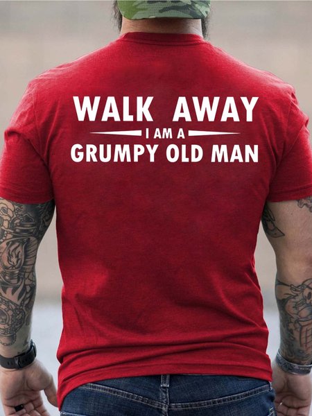 

Men Walk Away Grumpy Old Man Text Letters Crew Neck T-Shirt, Red, T-shirts