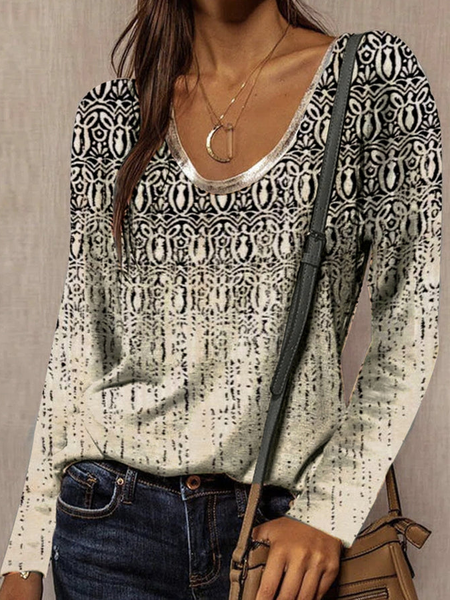 

Casual Ethnic Crew Neck Regular Fit Tops, Apricot, T-Shirts