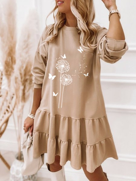 

Dandelion Loose Urban Crew Neck Dresses, Camel, Dresses