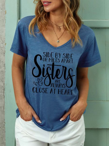 

Women Friendship Sisters Side By Side Regular Fit T-Shirt, Blue, T-shirts