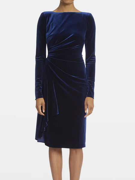

High Elasticity Regular Fit Crew Neck Long sleeve Elegant Dresses, Navyblue, Midi Dresses