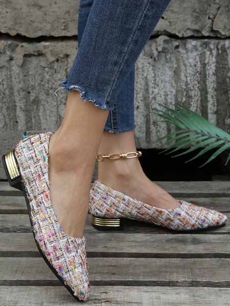 

Ladies Pointed Toe Metal Square Heel Pumps, Off white, Flats