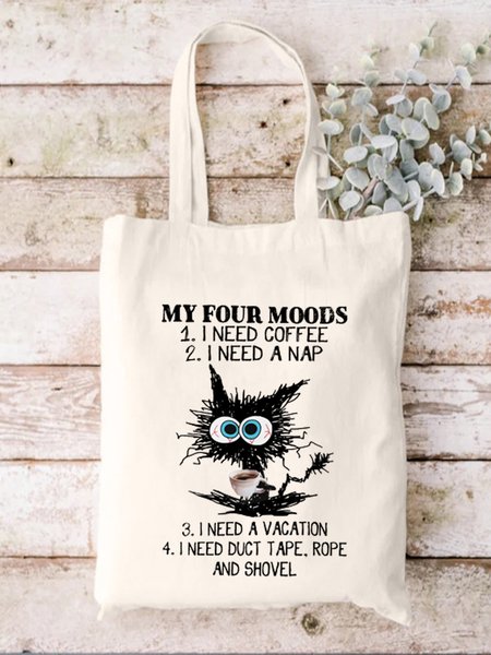 

Funny My Four Moods Angry Cat Need Coffee Graphic Canvas Shopping Tote, White, Bags