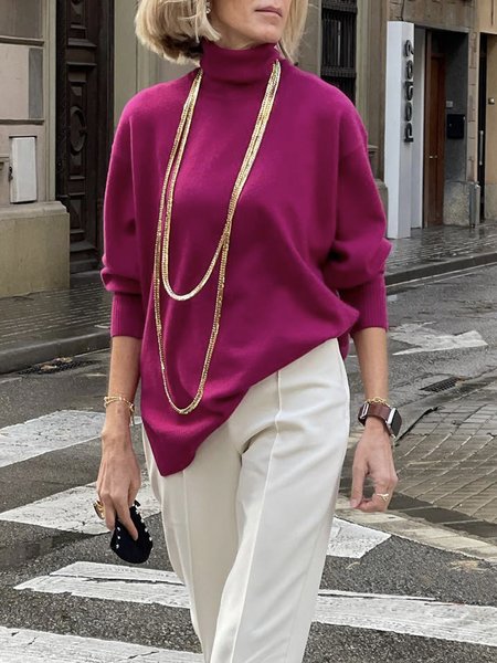 

Plain Simple Autumn Acrylic High Elasticity Daily Regular Regular Regular Size Sweater for Women, Rose red, Sweaters