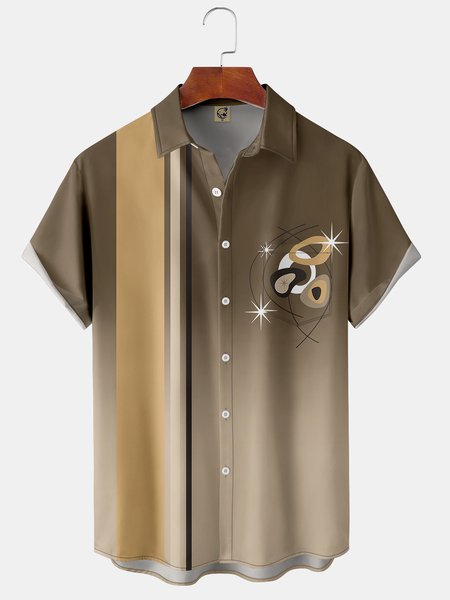 

Casual Art Collection Medieval Gradient Geometric Stripes Color Block Pattern Lapel Short Sleeve Chest Pocket Shirt Print Top, Brown, Short Sleeve Shirts