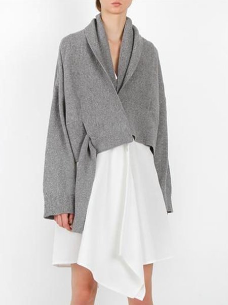 

Urban Simple Plain V Neck Loose Sweater, Gray, Sweaters