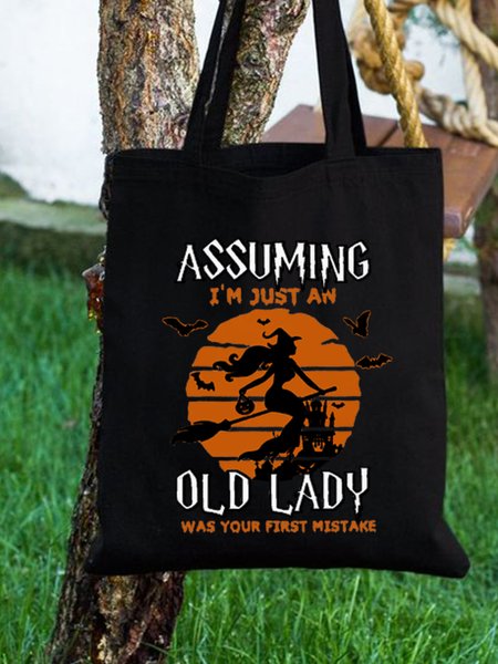 Halloween Drive Broom Graphic Shopping Tote, Black, Bags