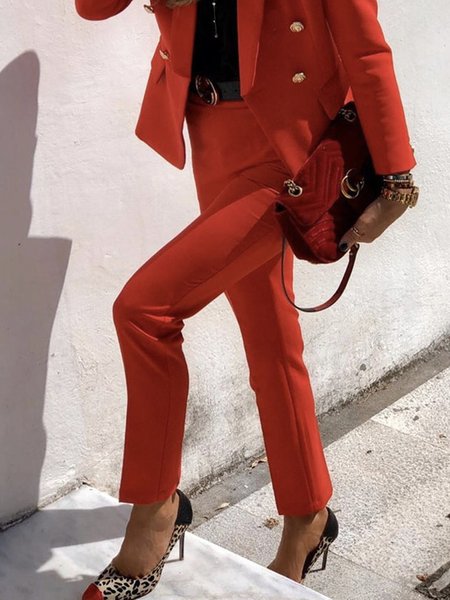 

Mid Waist Urban Plain Ankle Fashion Pants, Red, Pants