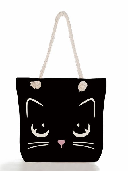 

Black Cat Among Flower Graphic Shopping Tote, Color4, Bags