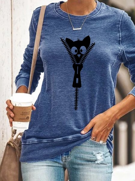 

Women Funny Cat Regular Fit Sweatshirt, Blue, Hoodies&Sweatshirts