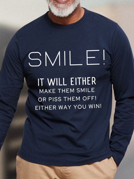 

Lilicloth X Kat8lyst Smile Men's Long Sleeve T-Shirt, Deep blue, Long Sleeves