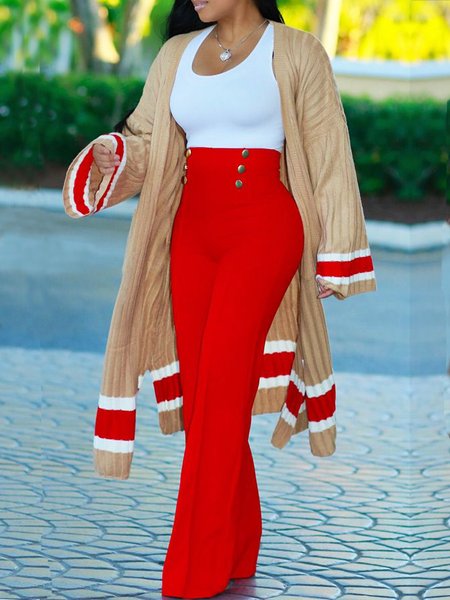 

Urban Color Block Long Sleeve Sweater Cardigan, Red, Outerwear