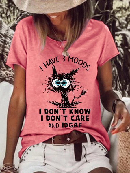 

Women Funny I Have 3 Moods Grumpy Cat Loose T-Shirt, Pink, T-shirts