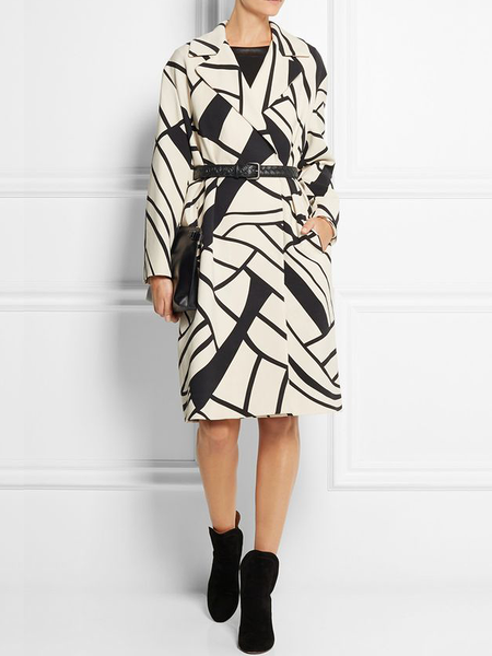 

Loose Lapel Collar Long sleeve Geometric H-Line Overcoat, Black, Coats