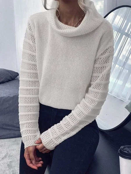 

Casual Plain Autumn Micro-Elasticity Pullover Long sleeve Crew Neck Regular H-Line Sweater for Women, White, Sweaters & Cardigans