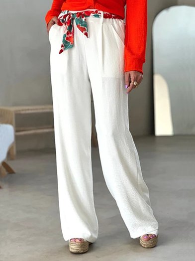 

Women Plain Autumn Urban Polyester Loose Elastic Band H-Line Regular Regular Size Fashion Pants, White, Pants