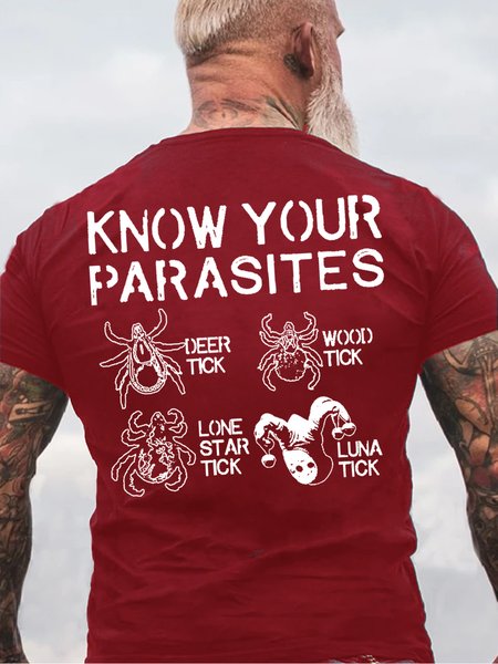 

Womens Know Your Parasites Crew Neck Casual T-Shirt, Red, T-shirts