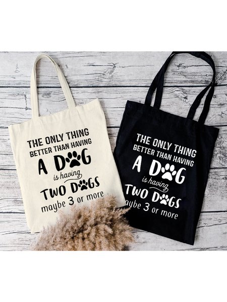 

Having More Than A Dog Two Dogs Dogs Lover Animal Text Letter Shopping Tote, Black, Bags
