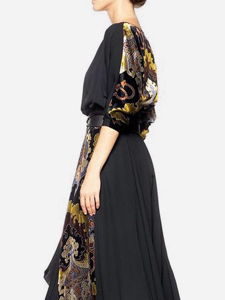 

Long sleeve Boat Neck Loose Blouse, Black, Blouses and Shirts
