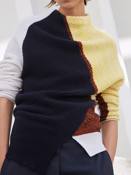 

Women Color Block Autumn Urban Stand Collar High Elasticity Daily Loose Long sleeve Regular Sweater, Multicolor, Sweaters