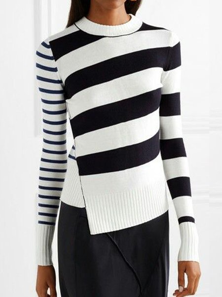 

Long sleeve Daily Crew Neck Geometric Sweater, White, Sweaters