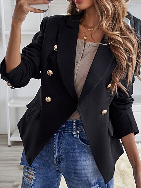 

Women Plain Autumn Urban Natural No Elasticity Daily Regular Fit Lapel Collar X-Line Blazer, Black, Outerwear
