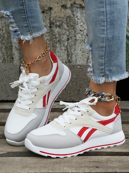 

Vintage Contrast Stitching Sneakers, Red, Sneakers