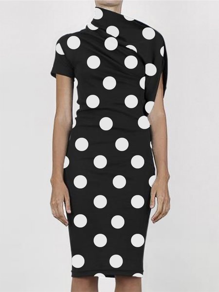 

Polka Dots Autumn Elegant Natural Micro-Elasticity Tight Jersey 1 * Dress Hip Skirt Dresses for Women, Black-white, Midi Dresses